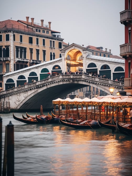 Rialto Bridge, Spain, on a rainy day