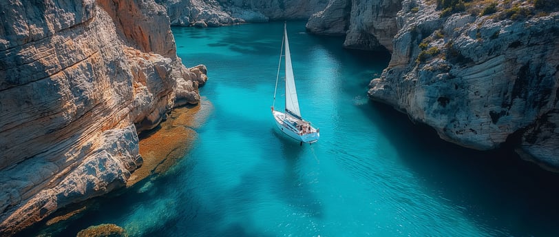 a sailing boat between in a valley