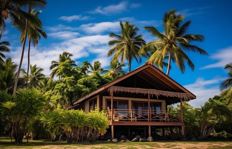 a traditional beachfront bungalow which serves as a Fiji Island Getaway