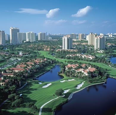Aerial shot of buildings and a golf course in aventura, florida Aerial shot of buildings and a golf course in aventura, florida