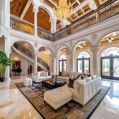 A large living room with a large couch and a chandelier in hollywood beach, florida A large living room with a large couch and a chandelier in hollywood beach, florida