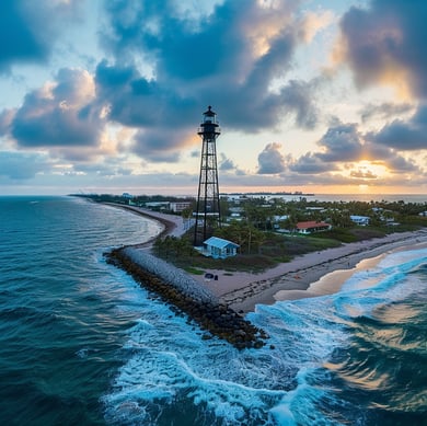 The lighthouse in pampano beach under gray cottony clouds The lighthouse in pampano beach under gray cottony clouds