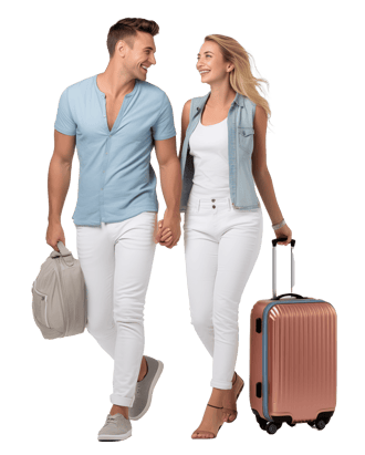 couple walking with luggage