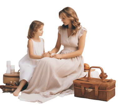 mother and daughter sitting