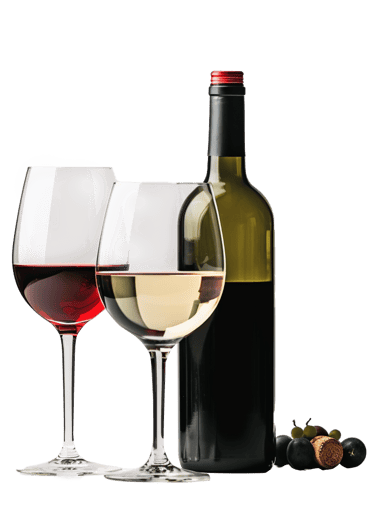 full shot of wine bottles and wine glass