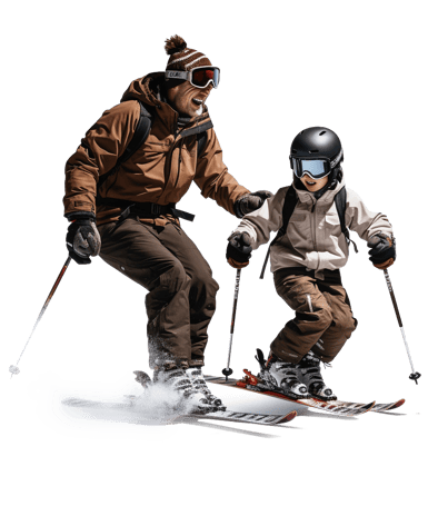 father and son skiing