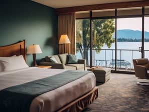 a bedroom with a bed and a chair