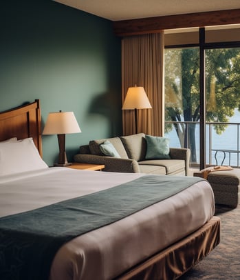 a bedroom with a bed and a chair