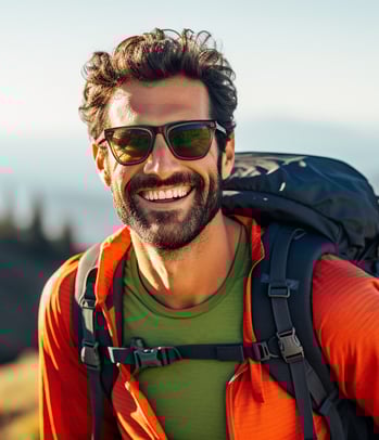 a man with a backpack on a mountain