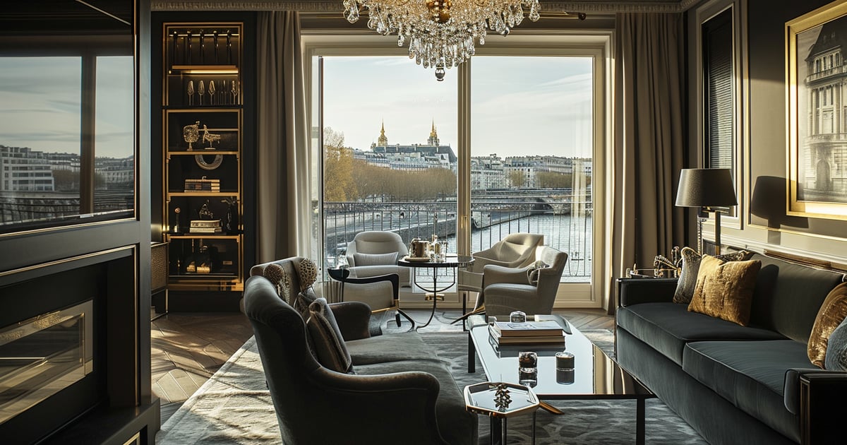 Nicely decorated riverside hotel room in paris