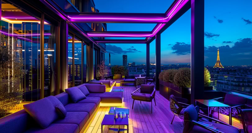 Night view of paris city from hotel  balcony