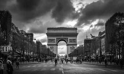 People are walking on the road of the champs-elysees