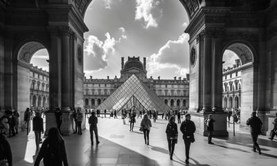 Tourists are walking in front of louvre museum