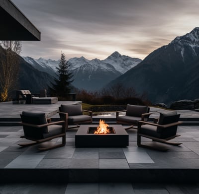 A hot tub overlooking the Swiss Alps A hot tub overlooking the Swiss Alps