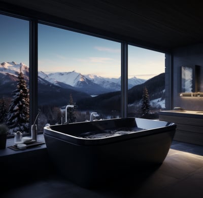 A hot tub overlooking the Swiss Alps A hot tub overlooking the Swiss Alps