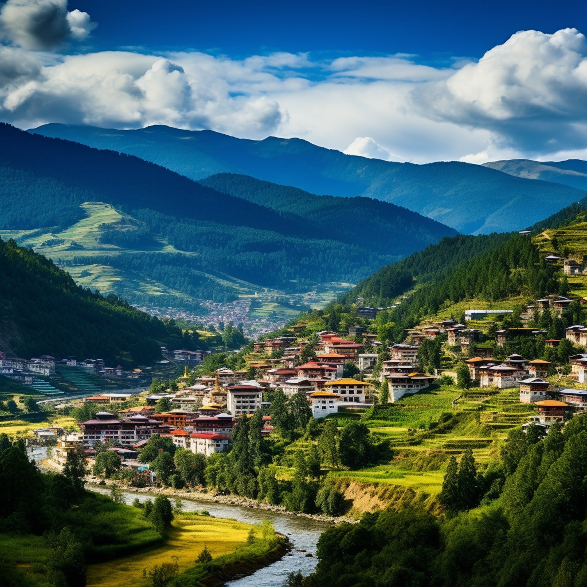 realistic image of a bhutanese village