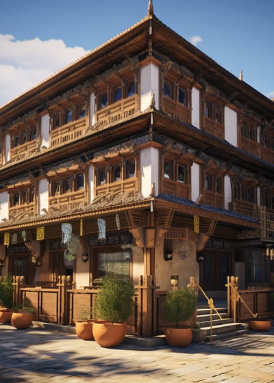 realistic image of culturally themed hotel in thimpu