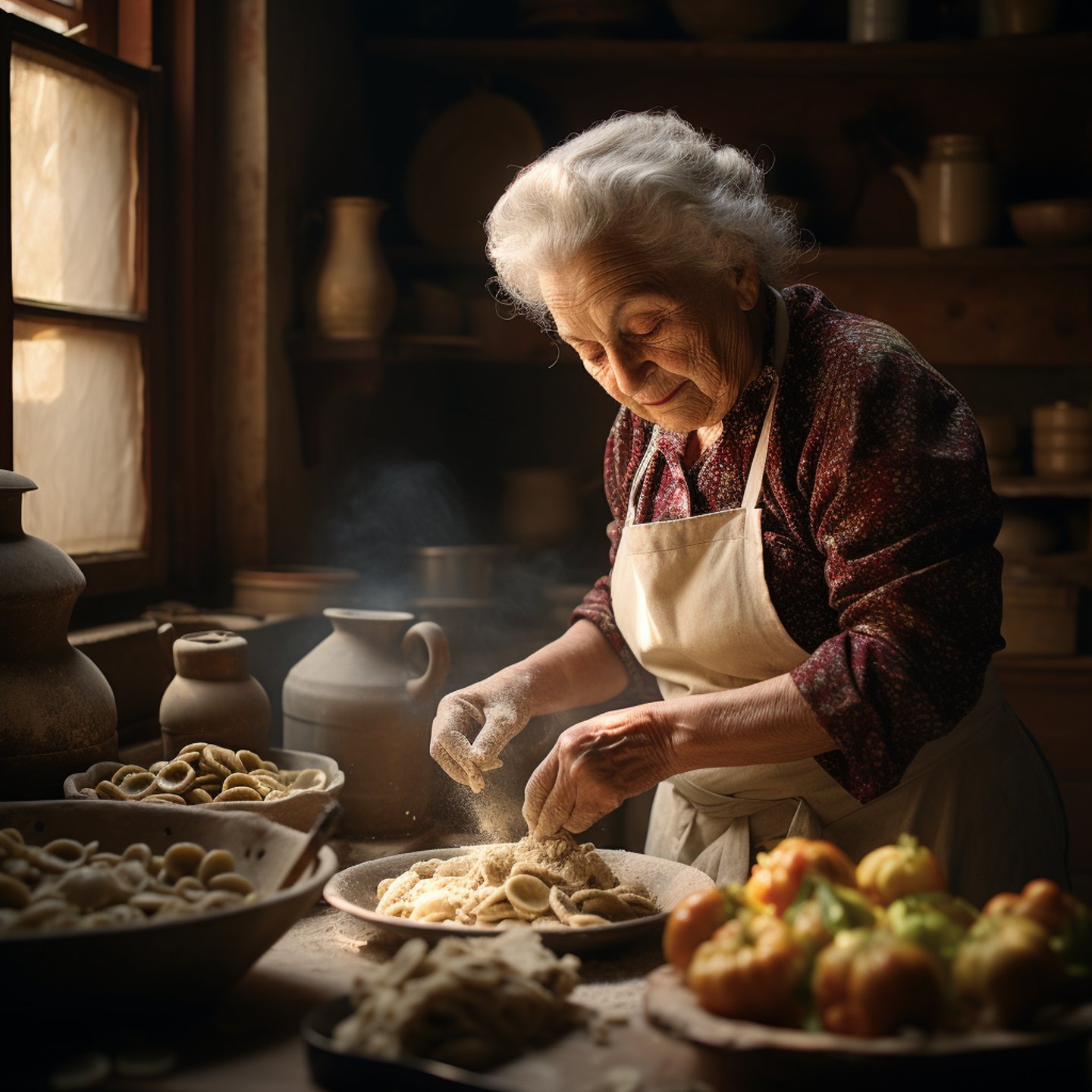 an old woman cooking in a kitchen an old woman cooking in a kitchen