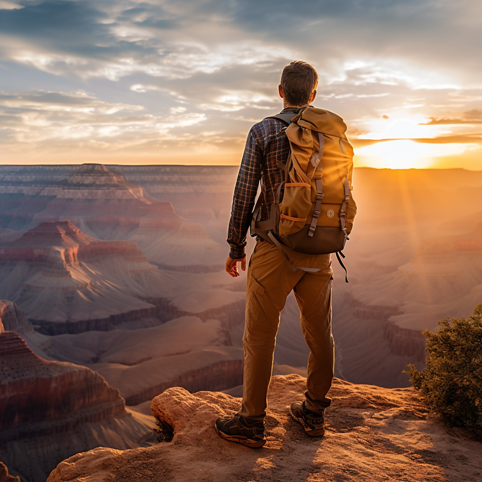 A back packer watching natural view A back packer watching natural view
