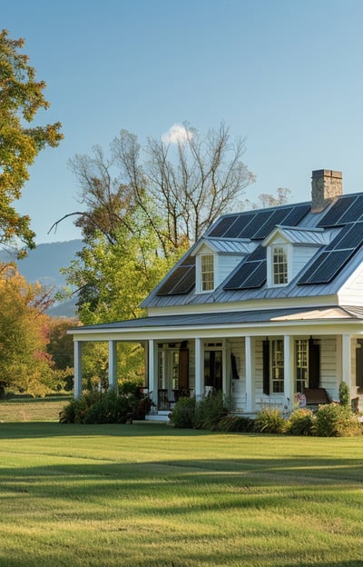 Sustainable country house in Lakeport with solar panels and a sprawling lawn, set against distant mountain views. Sustainable country house in Lakeport with solar panels and a sprawling lawn, set against distant mountain views.