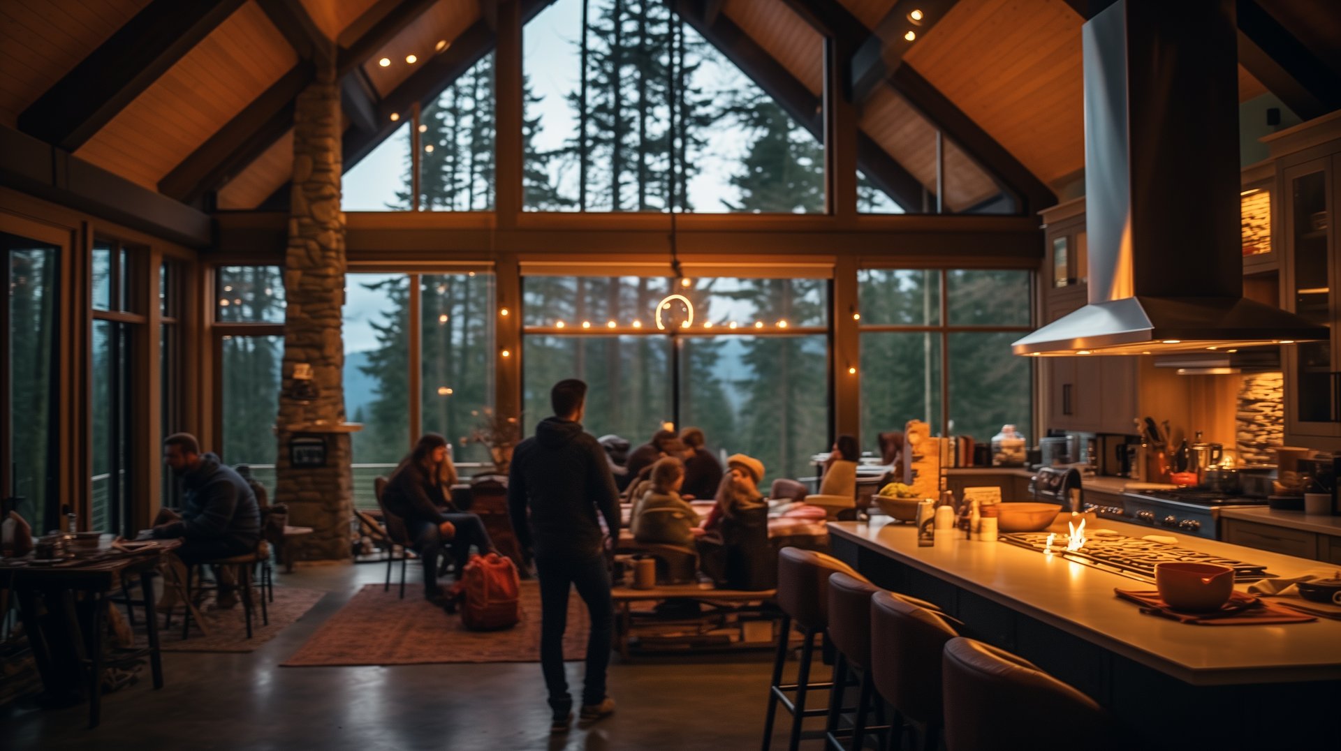 intimate intrior scene of a luxury cabin in mt. baker