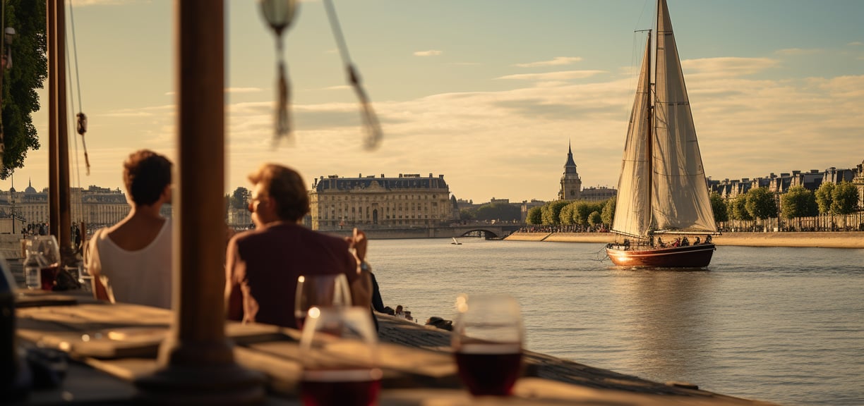 a sailboat sailing on the river in a city