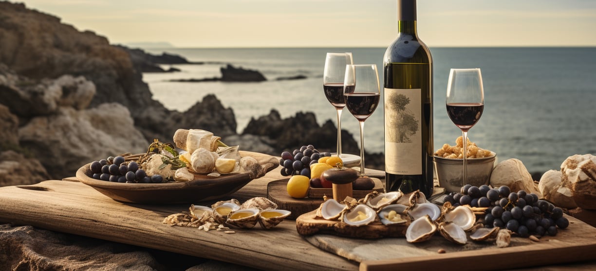 A platter of fresh oysters and a glass of wine on a bed of ice.