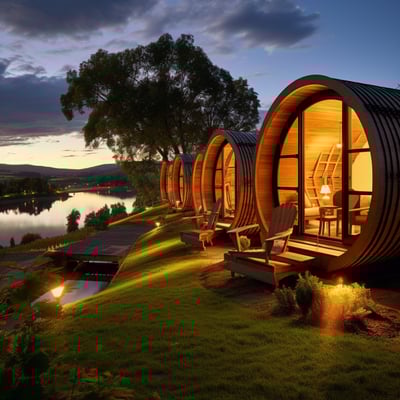 Luxurious wine barrel suites nestled in the scenic winery, offering a unique and cozy stay experience.