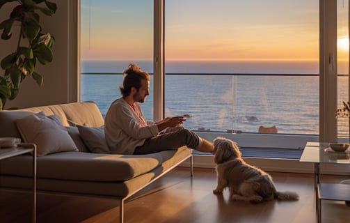A family enjoying a swim in a resort pool on a sunny day.