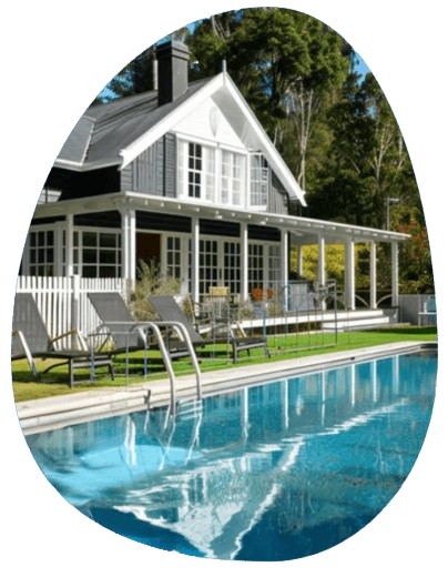 Luxurious heritage-style cottage with a modern touch, featuring a pool and surrounded by pine trees, offering a serene accomm Luxurious heritage-style cottage with a modern touch, featuring a pool and surrounded by pine trees, offering a serene accomm
