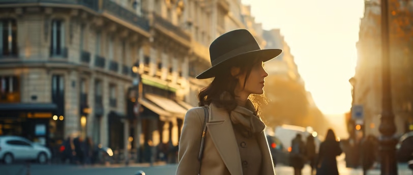 A Parisian woman walking around the city of Paris.  A Parisian woman walking around the city of Paris.