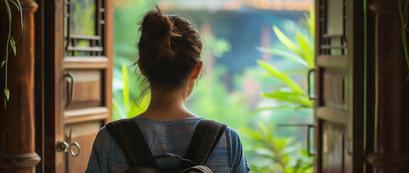 Foreign tourist in the intimate and culturally rich setting of a Vietnamese homestay. Foreign tourist in the intimate and culturally rich setting of a Vietnamese homestay.