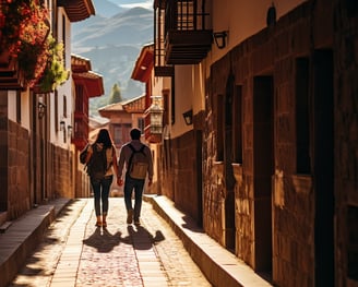 Tourists walking around Cusco, Peru. Tourists walking around Cusco, Peru.