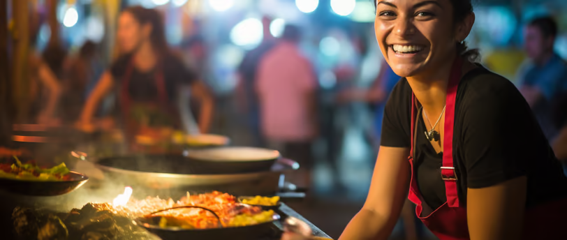 Food vendor offering a variety of Brazilian culinary delights. Food vendor offering a variety of Brazilian culinary delights.