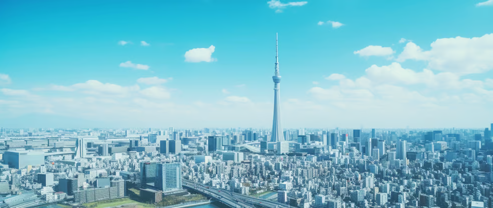 Tokyo Skytree towering above the cityscape of Tokyo. 