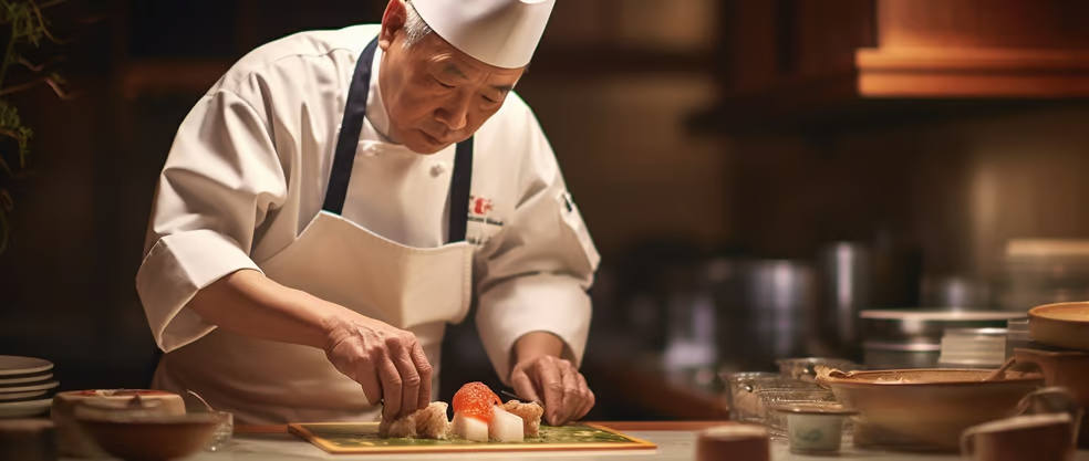 Japanese chef preparing sushi.