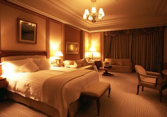 A well-appointed room in a five-star hotel at night