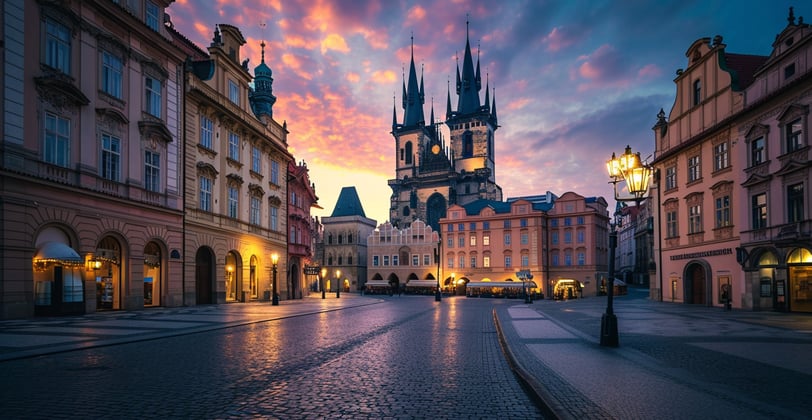 The historic town square in Prague, Czech Republic