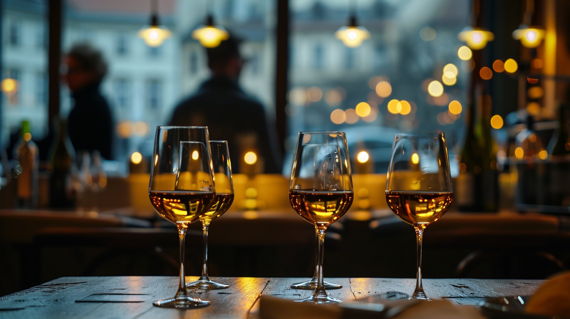 Three elegant wine glasses positioned on a table, illuminated by natural light streaming through a nearby window