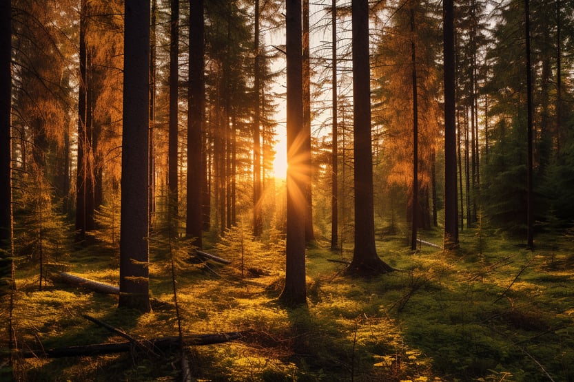 Canadian rainforest at sunset