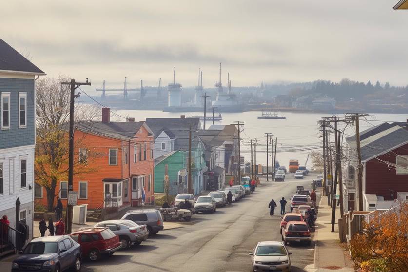 A vibrant city street featuring cars parked along both sides, illustrating the busy atmosphere of urban living