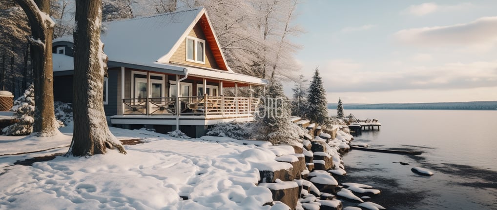 Ontario waterfront cottage in winter