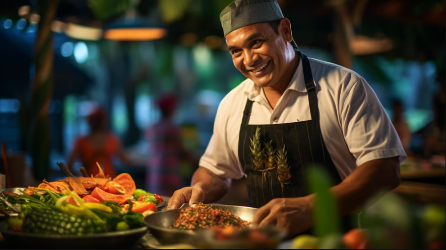 a man in a chef's apron and hat