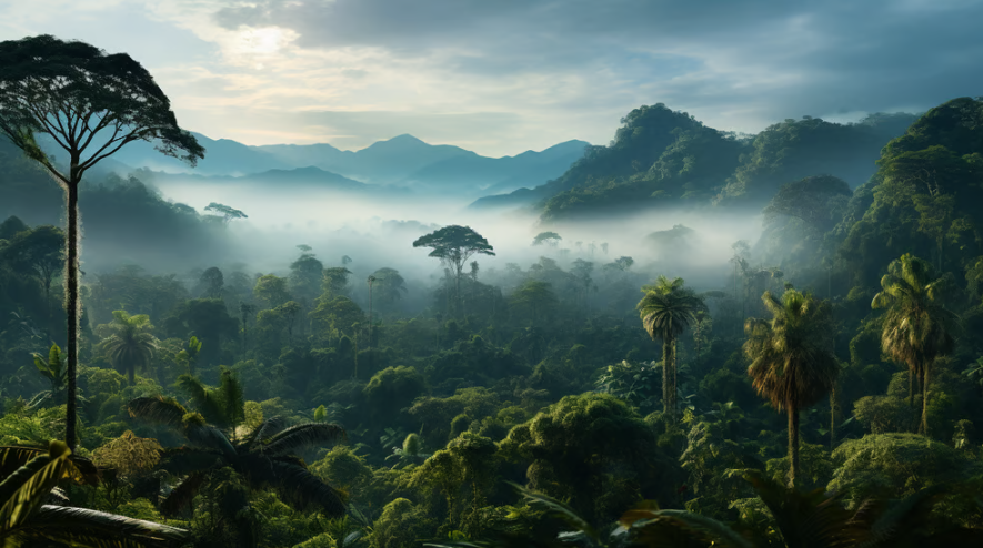 a mountain range with trees and mountains in the background
