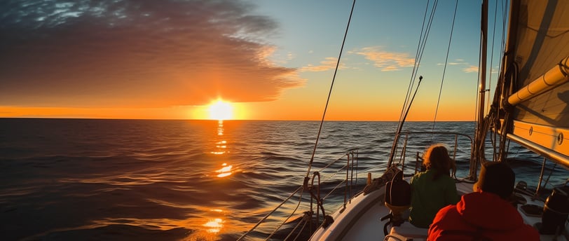 a couple of people on a boat in the ocean