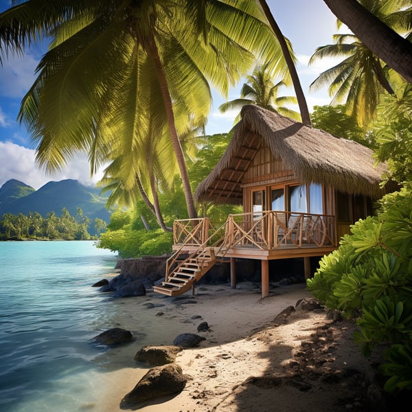 a hut with a thatched roof