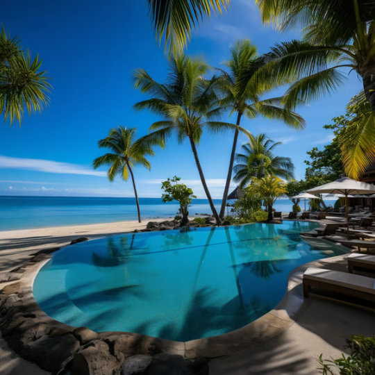 a pool with a view of the ocean