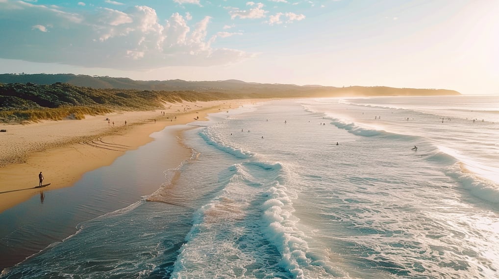 a person walking along a beach in montauk, new york