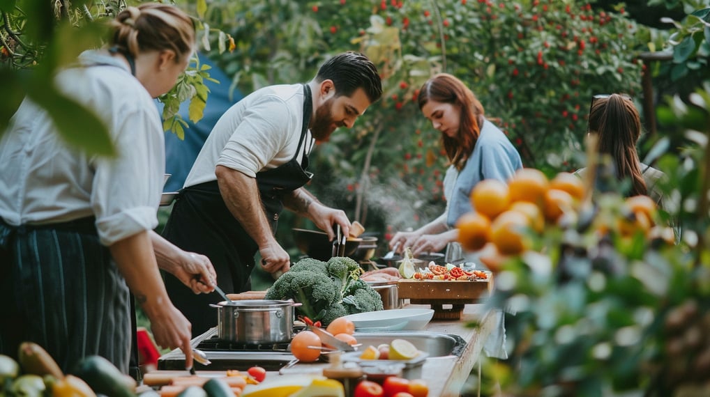 people are cooking food in forest