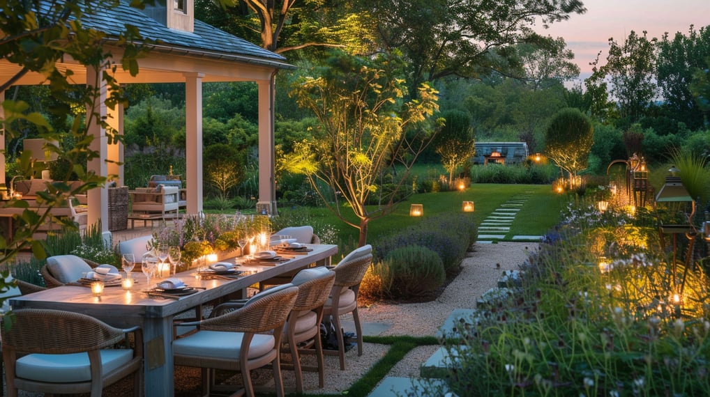 a table setting with candles and candles on a patio